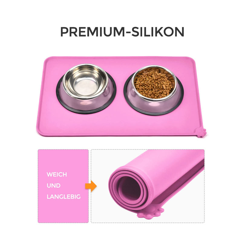 AOKLANT - Dog Cat Food Mat - Non Slip Pet Bowl Mats Placemat Waterproof - Multiple Colors 21" x 15" Pink - BeesActive Australia