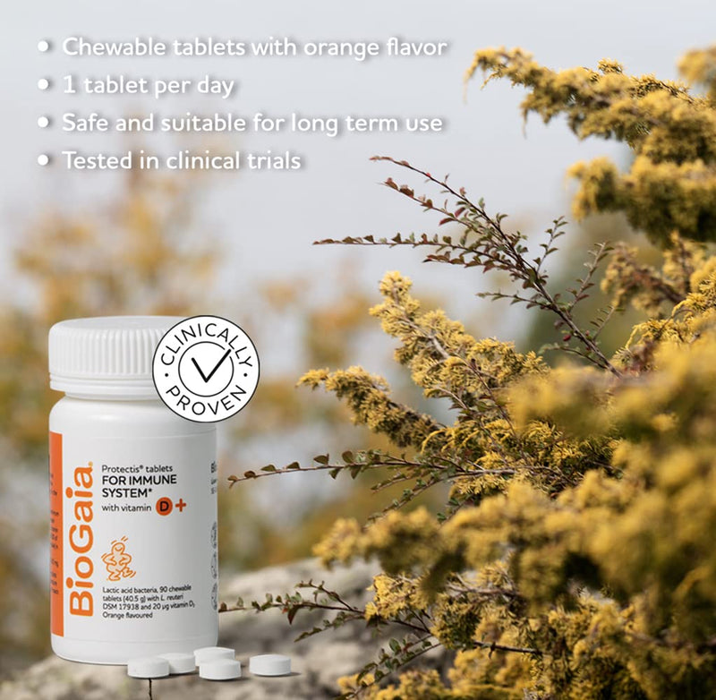 BIOGAIA Protectis Probiotic Chewable Vitamin D3 Tablets, Orange Flavoured, 90 Pieces, for The Whole Family 90 Count (Pack of 1) - BeesActive Australia