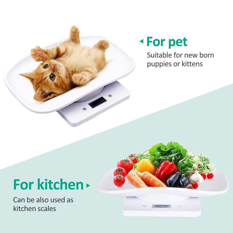 Digital Pet Scale, Small Animal Scale with Tape Measure, Multifunction Kitchen Food Scale, Weighing Max 22lbs, Size 12"x8" Inch, LCD Electronic Weight Scale for Kitten/Puppy/Hamster/Little Bird(White) - BeesActive Australia