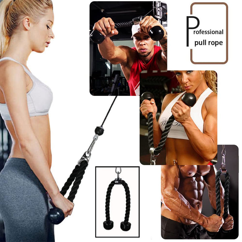 tchrules Universal Tricep Rope Pull Down, 27 Inch Heavy Duty Rope Length, Easy to Grip & Non Slip Cable Workout Exercise Machine Attachment, Suitable for Professional Gyms Black - BeesActive Australia