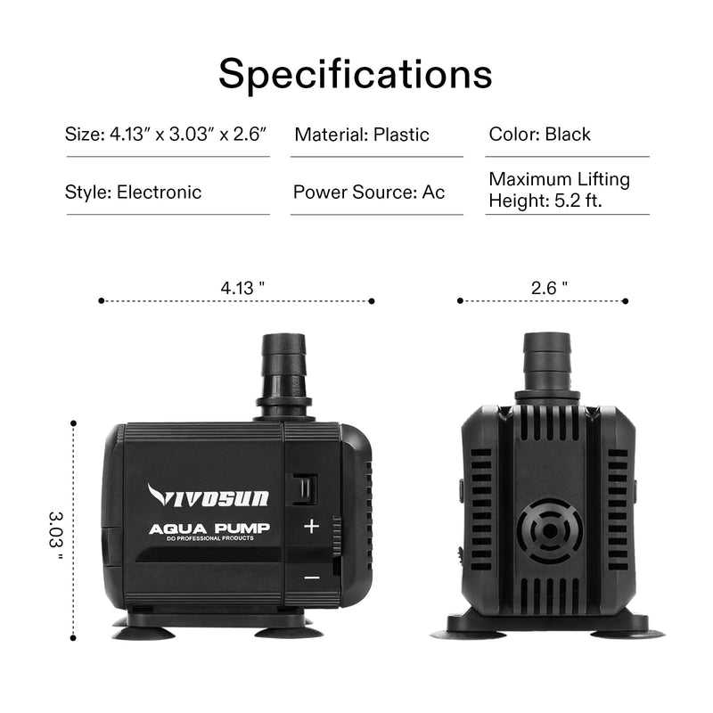 VIVOSUN 400GPH Submersible Pump(1500L/H, 15W), Ultra Quiet Water Pump with 5.2ft High Lift, Fountain Pump with 5ft Power Cord, 3 Nozzles for Fish Tank, Pond, Aquarium, Statuary, Hydroponics - BeesActive Australia