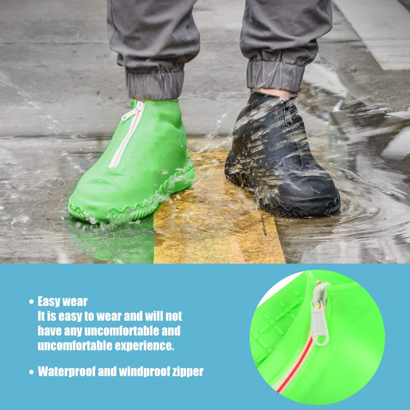 CHUHUAYUAN Waterproof Silicone Shoe Covers, Reusable Foldable Not-Slip Rain Shoe Covers with Zipper,Shoe Protectors Overshoes Rain Galoshes for Kids,Men and Women(1 Pair) Green Large - BeesActive Australia