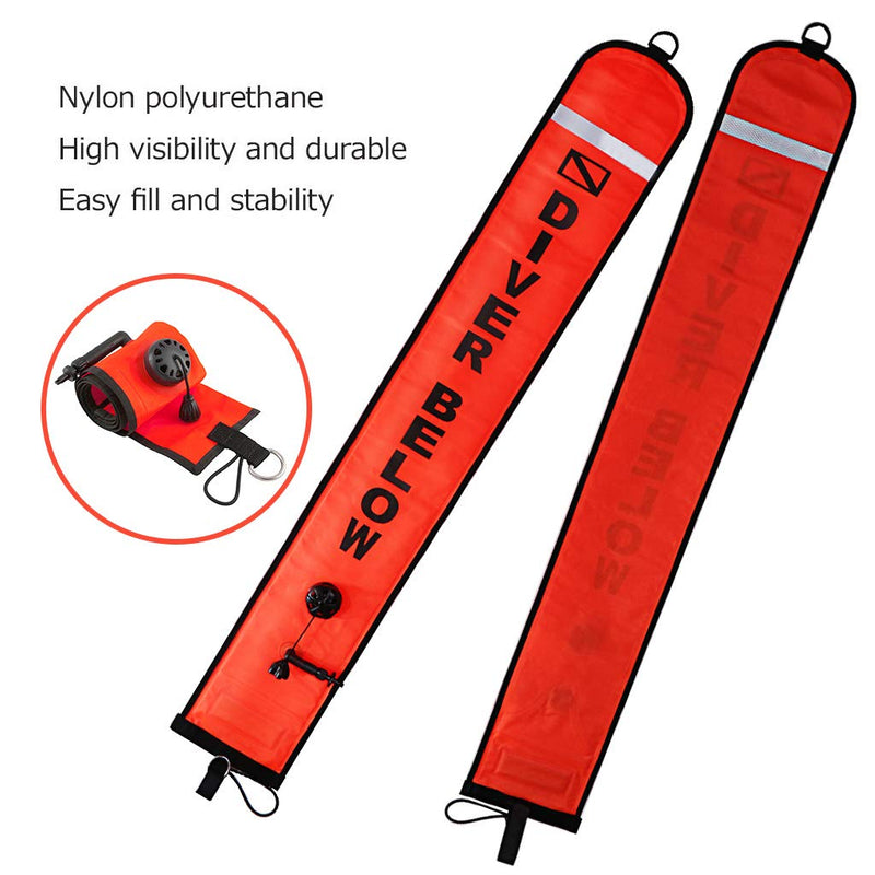 [AUSTRALIA] - Seafard 4ft/5ft Scuba Diving Open Bottom Surface Marker Buoy (SMB) with 49ft/98ft Finger Spool Alloy Dive Reel and Double Ended Bolt Clip Blue Reel+Red SMB 4ft SMB 49ft Reel 