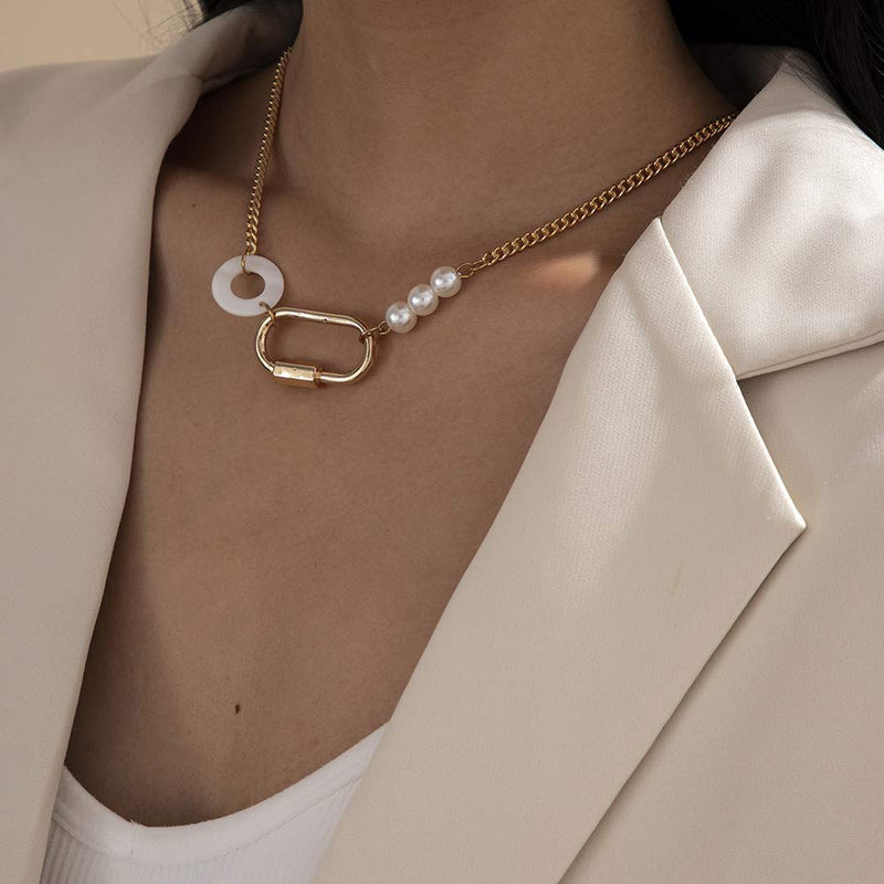 Missgrace Simple Necklace Gold Silver Pearls Multilayered Long Necklaces Jewelry for Women and Girls (Gold) - BeesActive Australia