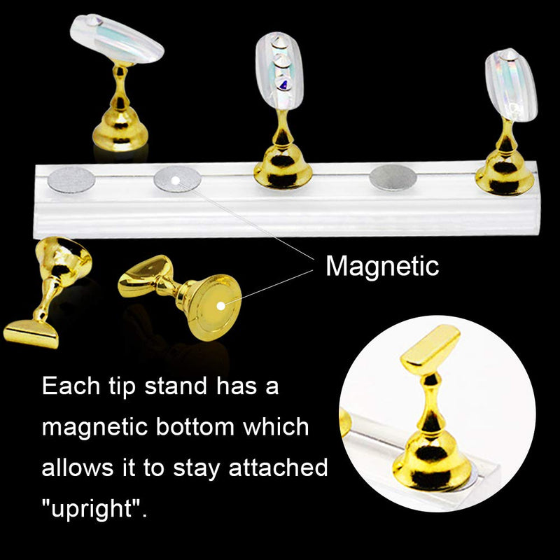 Kalolary 2 Set Acrylic Nail Art Holder Practice Display Stand with 102Pcs White Reusable Adhesive Putty, Magnetic Nail Art Tips Holders Training Fingernail DIY Display Stands(Gold and Silver) - BeesActive Australia