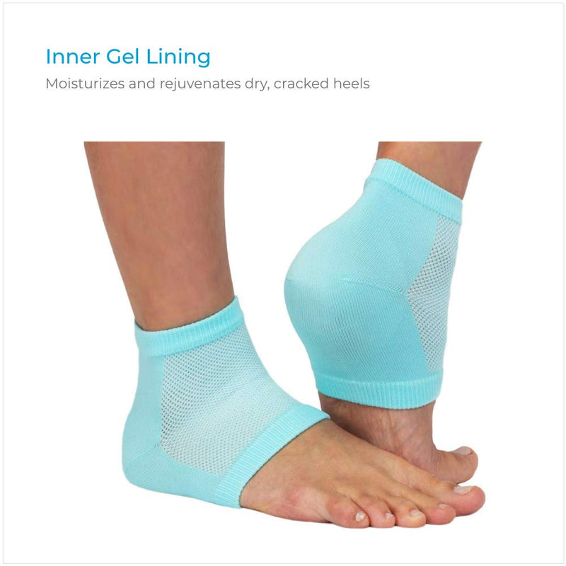NatraCure Vented Moisturizing Gel Heel Sleeves - (Skin softening footcare treatment socks for Cracked heels, Dry feet, Foot calluses, Rough heel socks - (608-M CAT) - Color: Aqua Blue - Size: Regular One Size - BeesActive Australia