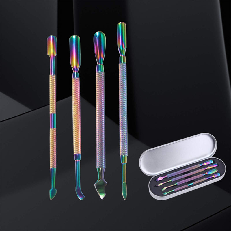Dr.Pedi Cuticle Nipper Kit Nail Cleaner Tool Nail Cuticle Pusher Stainless Steel Double Ended Manicure Pedicure Kit in Storage Tin Box Nail Art Remover Tools 4 PCS, Color Gradient - BeesActive Australia
