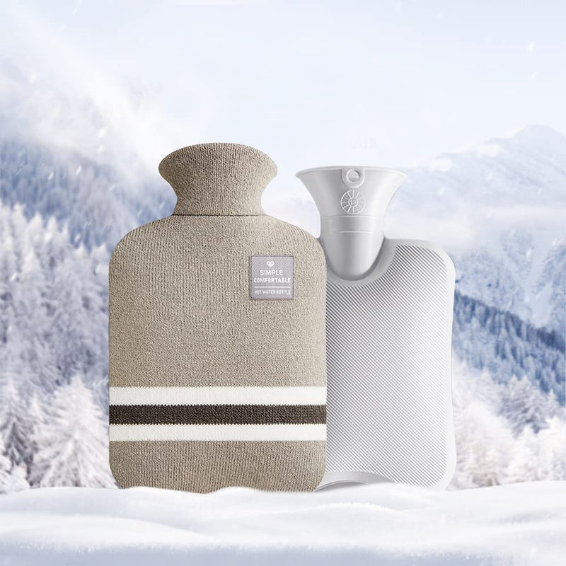 Small Hot Water Bottle with Knitted Cover, 1L Large Capacity Hot Water Bag with Removable and Washable Soft Cover for Pain Relief, Neck and Shoulders, Great Gift for Women, Men, Kids (1L-Light Grey) 1L-Light Grey - BeesActive Australia