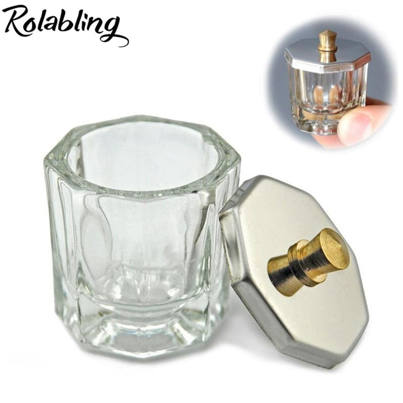 Rolabling Glass Crystal Dappen Dish with Metal Lid Nail Art Acrylic Powder Nail Art Tools (size-2) size-2 - BeesActive Australia