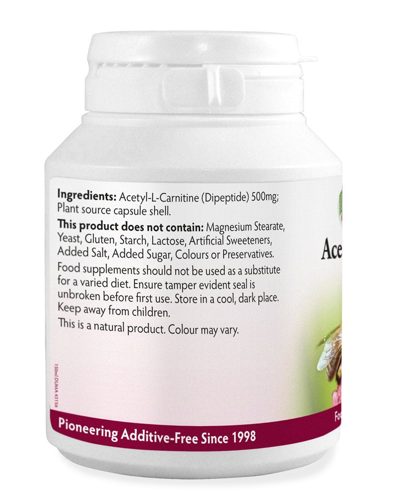 Clean Acetyl L Carnitine (ALCAR) 500mg x 90 Capsules (Additive & Filler Free Supplement) Made in Wales - BeesActive Australia