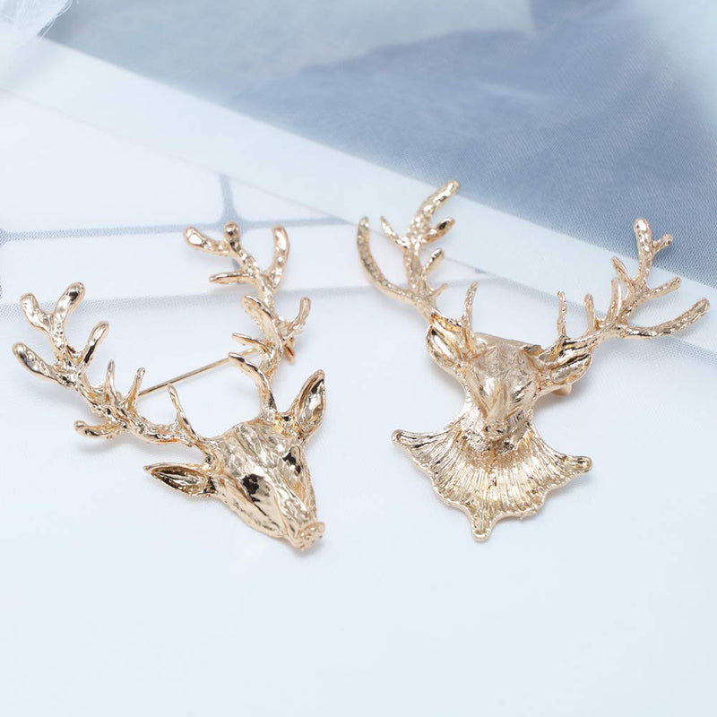 TseanYi Fashion Animal Alloy Brooch Pin Retro Elk Horns Collar Pin Deer Horns Breastpin Lucky Gold Clothes Pin Jewelry Gifts for Men and Women (Deer Horns) - BeesActive Australia