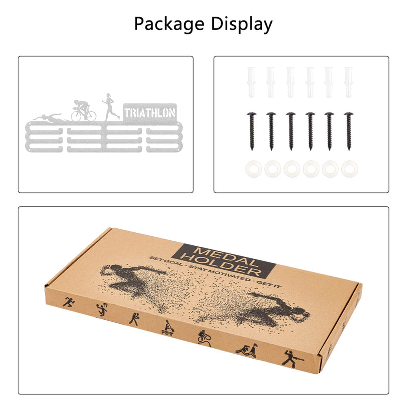 GLOBLELAND Triathlon Medal Holder Display Hanger Rack Frame for Sport Race Girls Pattern Metal Medal Hanger for Triathlon Swimming Running Bicycle Competitions,15.75x6Inches - BeesActive Australia