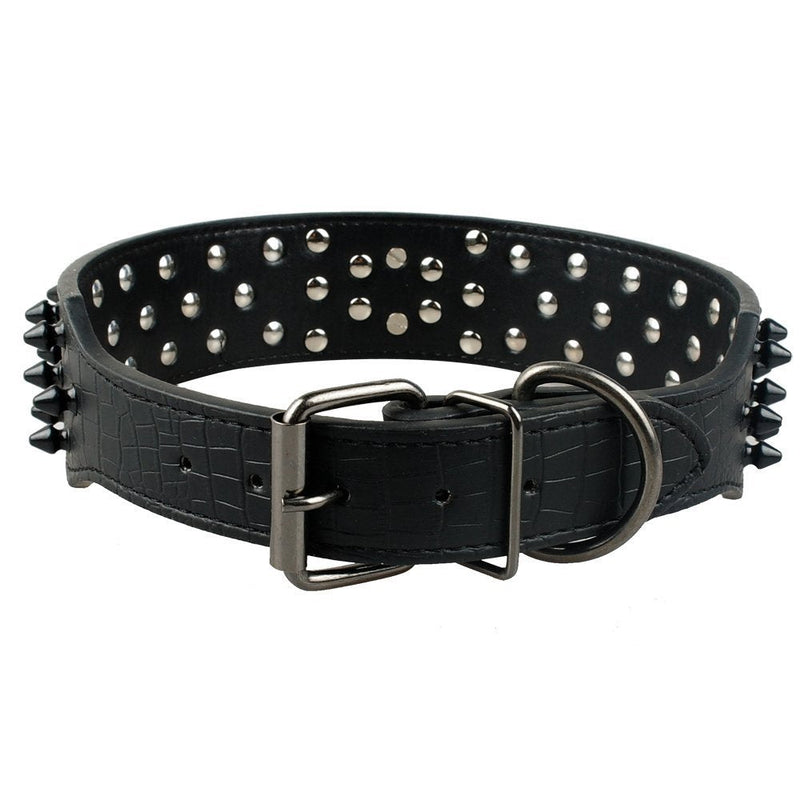 Dogs Kingdom Skull Punk Style Spiked Studded Pu Leather Dog Collars Pitbull Boxer Mastiff Pet Collar Medium Black - BeesActive Australia