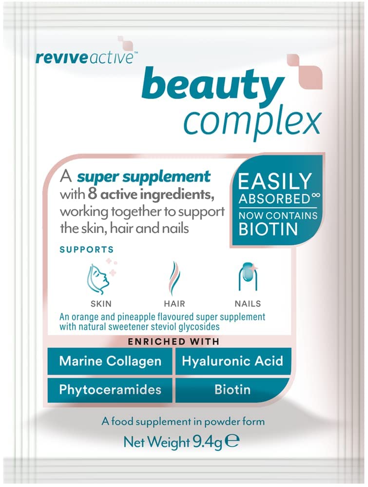 Beauty Complex Super Supplement by Revive Active | 8 Active Ingredients to Support Skin, Hair & Nails | 30 Day Multivitamin Supply | Collagen, Hyaluronic Acid, Phytoceramides & Biotin - BeesActive Australia