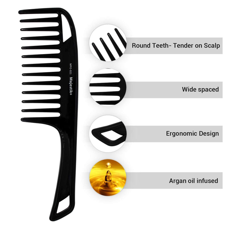 Wide Tooth Hair Comb Argan Oil Infused With Comfortable Handgrip Handle - Detangling Comb for Thick Curly Medium to Long Hair in Black Argan Black - BeesActive Australia