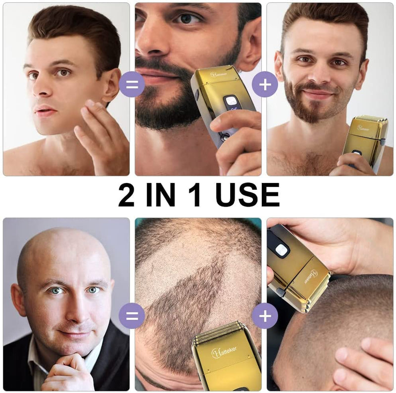 Hatteker Triple Blades Foil Shaver Electric Shaver Razor for Men Close Bald Head Barber Shaver Trimmer Waterproof Wet & Dry, Cordless, Gold - BeesActive Australia