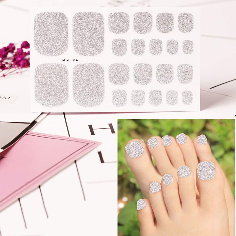 WOKOTO 6 Sheets Adhesive Toenail Art Polish Decals With 1Pcs Nail File Glitter Nail Wraps Sticker Strips Manicure Kits For Women - BeesActive Australia