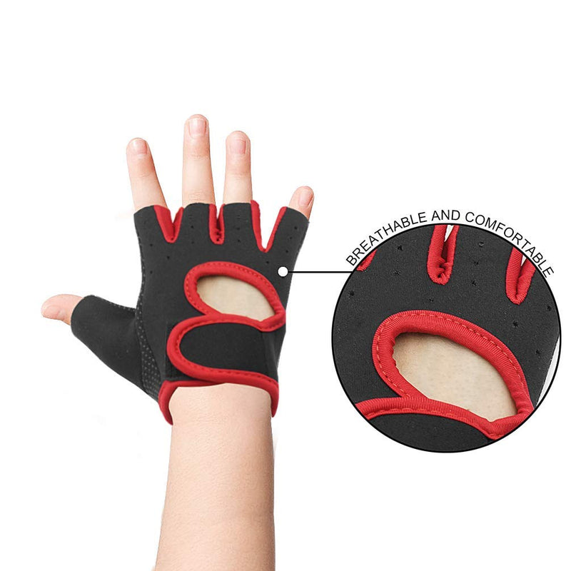 Luwint Kids Fingerless Workout Gloves - Anti-Slip Fitness Mitten for Children Cycling Yoga Weightlifting, 1 Pair Red Small - BeesActive Australia