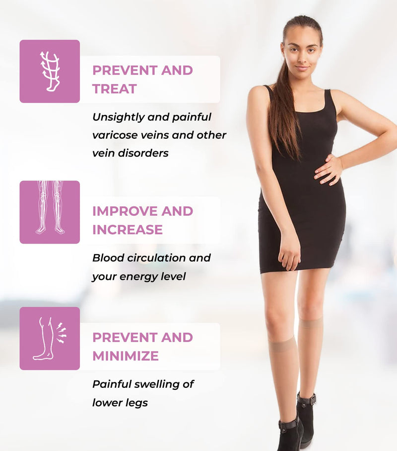 GABRIALLA Sheer Knee High Compression Stockings for Women, Medical Grade Calf Knee Highs, Graduated Firm Compression 23-30 mmHg, Improve Blood Circulation, Prevent & Treat Varicose Veins, Close Toe Medium Beige - BeesActive Australia