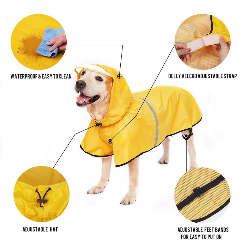 Dog Raincoat with Adjustable Belly Strap and Leash Hole - Hoodie with Reflective Strip - Waterproof Slicker Lightweight Breathable Rain Poncho Jacket for Medium Large Dogs - Easy to Wear 5XL (Back: 28.5") Yellow - BeesActive Australia