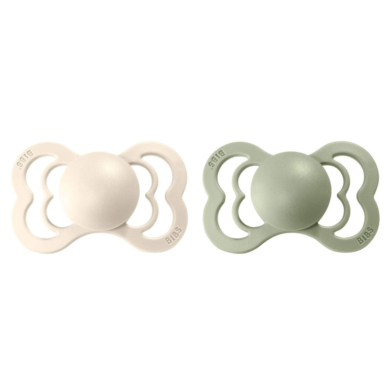 BIBS Pacifiers - Supreme Collection | BPA-Free Baby Pacifier | Made in Denmark | Set of 2 Ivory/Sage Color Premium Soothers | Size 6-18 Months - BeesActive Australia