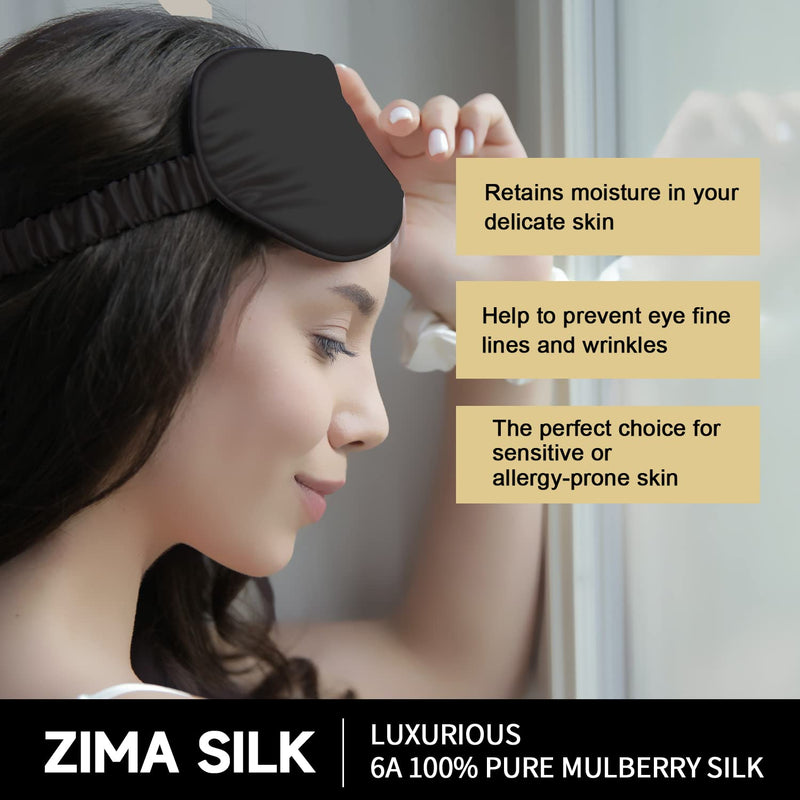ZIMASILK 100% 22 Momme Pure Mulberry Silk Sleep Mask,Filled with 100% Mulberry Silk，Silk Wrapping Strap- Super Soft & Comfortable Sleep Eye Mask for Sleeping (Black) Black - BeesActive Australia