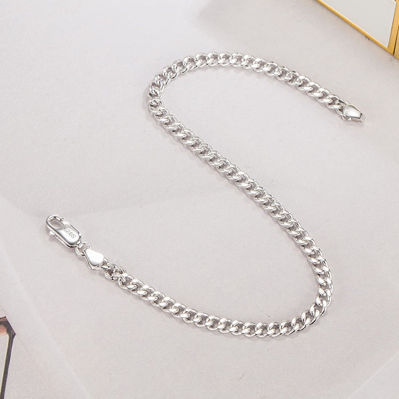 Dankadi Italian Sterling Silver Cuban Link Chain Bracelet Men 3MM 4MM 5MM 6.3 "6.7" 7 "7.5" 8 "8.5" 9 "Solid 925 Silver Bangle For Woman Teen Boy Cuff Jewelry Gift 8 inch - BeesActive Australia