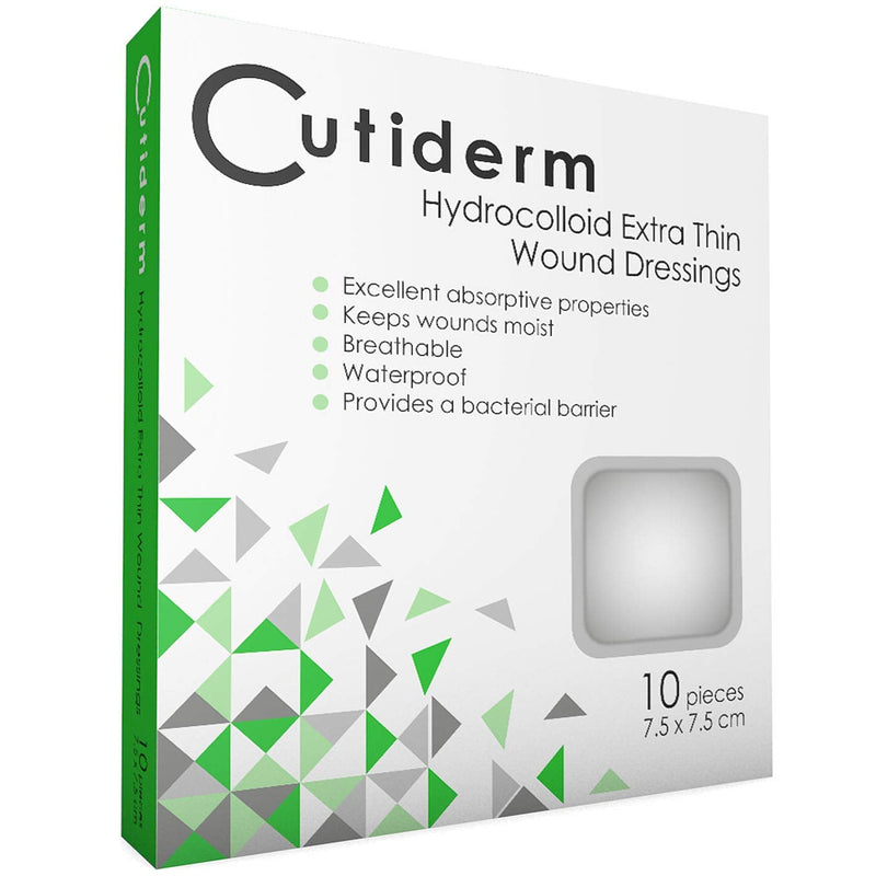 Pack of 10 Cutiderm Sterile Hydrocolloid Extra Thin Adhesive Wound Dressing 7.5cm x 7.5cm - for Cuts, Grazes, Superficial and Partial Thickness Burns, Pressure sores, and Venous Leg ulcers 1 Count (Pack of 1) - BeesActive Australia