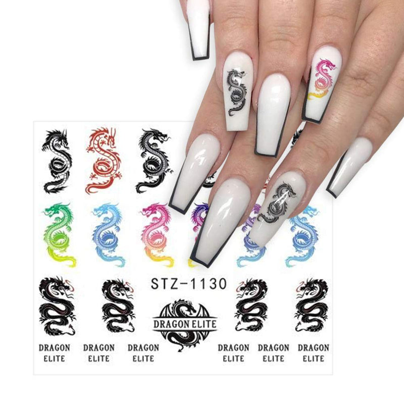 Chinese character Dragon Nail Stickers 5 PCS Panda Flame Tai Chi Chinese Knot Design Nail Decals Water Transfer DIY Nail Art Wraps Manicure Tips Decorations Chinese style - BeesActive Australia