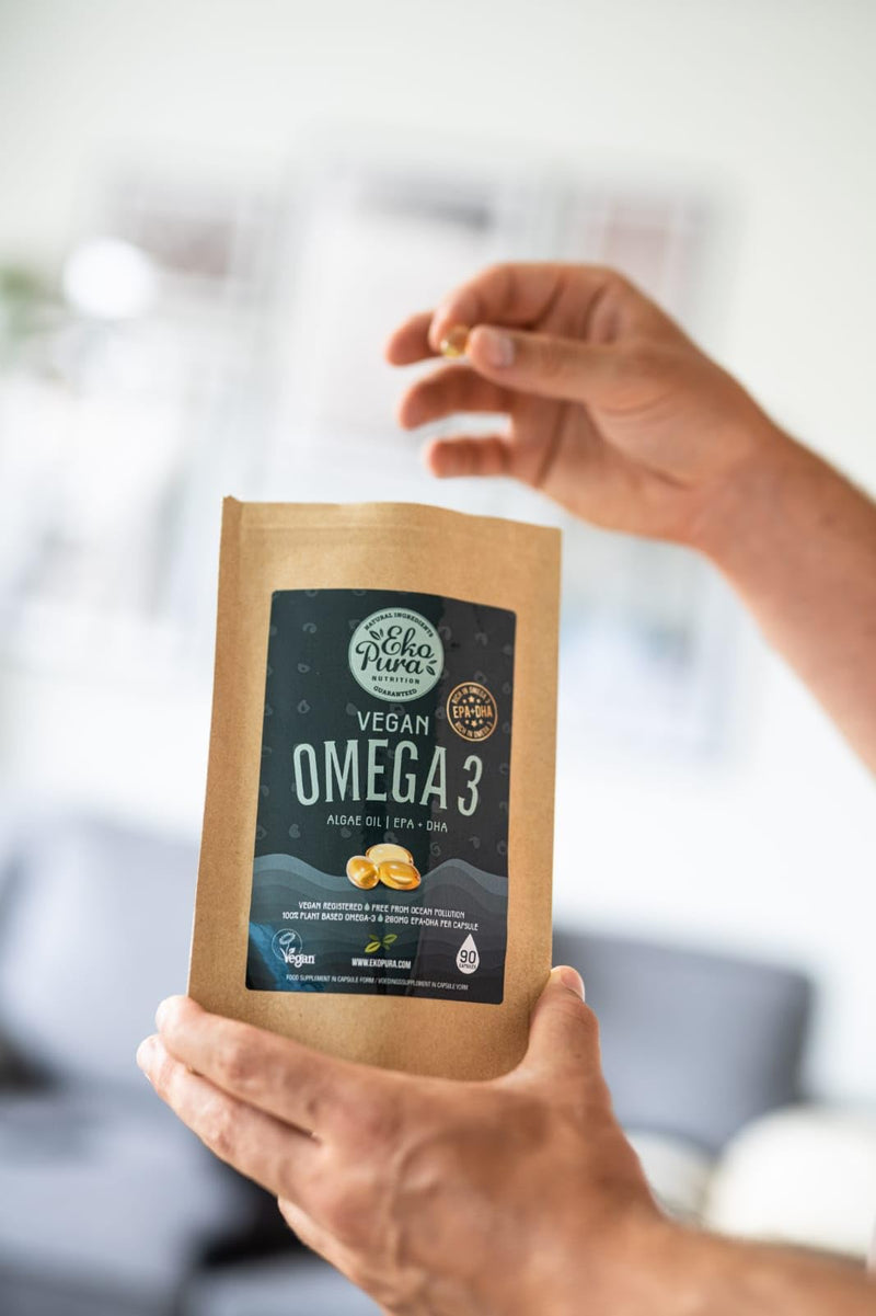 Ekopura Vegan Omega 3 Algae Oil 90 Capsules (280mg) | 210mg DHA + 70mg EPA Per Capsule | Support Brain, Eye & Heart Health | Plant-Based Alternative to Fish Oils | 3 Months Supply (1 Capsule Per Day) - BeesActive Australia