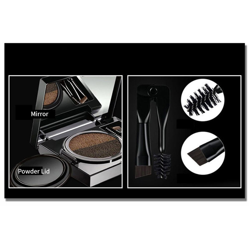 2 Colors Waterproof Air Cushion Eyebrow Cream Powder Eyebrow Makeup Eyebrow powder with duo 2 end eyebrow Brushes (Dark Brow Set) - BeesActive Australia