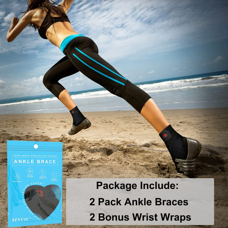 Sinvic Ankle Brace, 2PCS Ankle Braces for Men & Women, Adjustable Compression Ankle Wrap Support for Ankle Protection, Breathable & Comfortable, Ankle Support Brace for Sprains, Sports Injuries and Recovery Medium Classic Black - BeesActive Australia