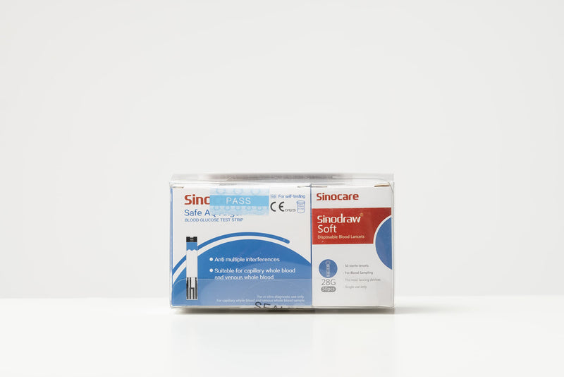 Sinocare Blood Glucose Test Strips (Safe AQ Angel), 50pcs Blood Glucose Test Strips for Safe AQ Angel Blood Sugar Monitor, 50pcs No Coding Test Strips & 50 Lans. (Safe AQ Angel Strips- 50) Safe Aq Angel Strips- 50 - BeesActive Australia