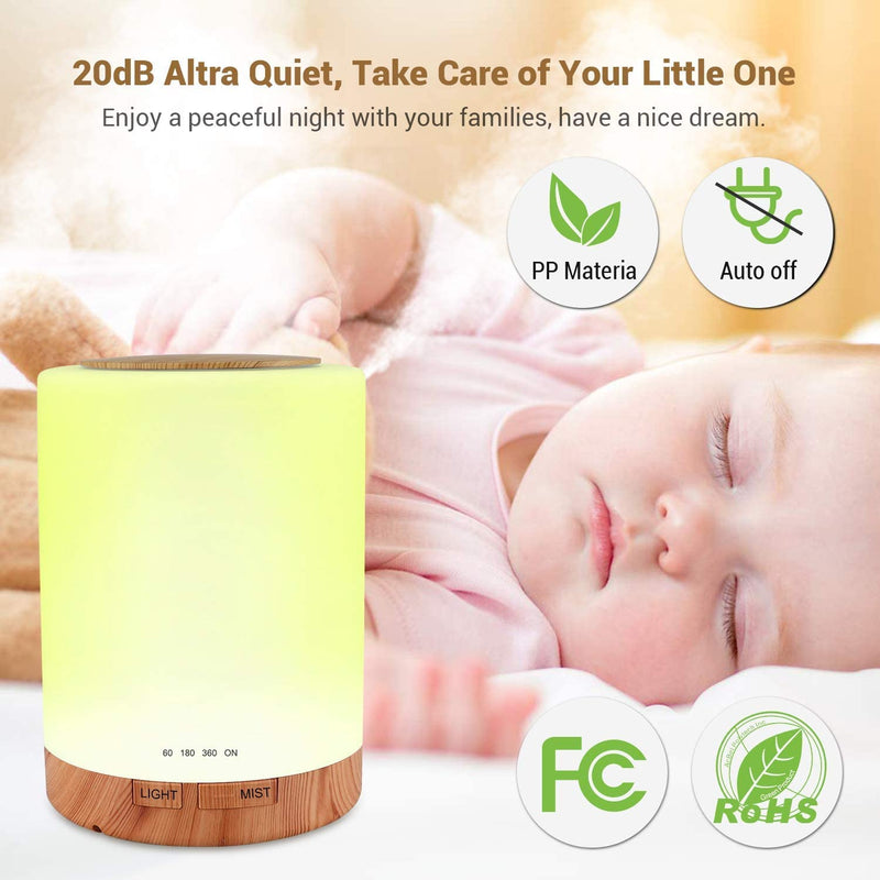 Essential Oil Diffuser- 300ml Aroma Diffuser Humidifier, Anion Air Diffuser with 7 Colorful Led Lights, Quiet Ultrasonic Aromatherapy Diffuser with Cool Mist, Air Humidifier for Bedroom, Home, Office 300ml (Pack of 1) Brown - BeesActive Australia
