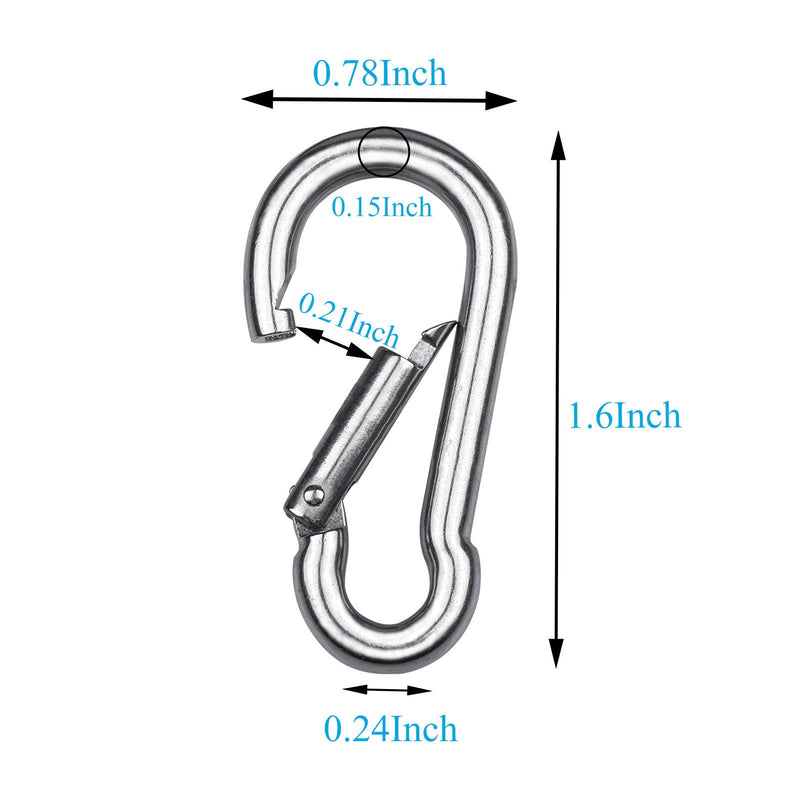 304 Stainless Steel Spring Snap Hook Carabiner Clips 1.57" for Quick Link for Camping Hiking Traveling Fishing Keychain (8-Pack) - BeesActive Australia