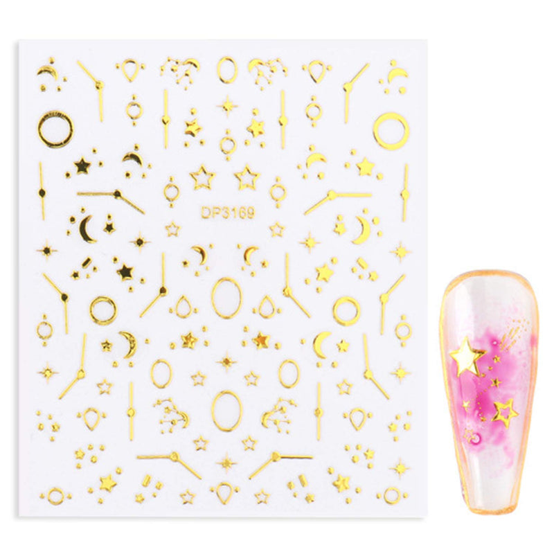 5 Sheet Golden Adhesive Nail Art Sticker Nail Love Star Smiley Space Series Bronzing Nail Applique Decoration Manicure Accessories DIY Set - BeesActive Australia