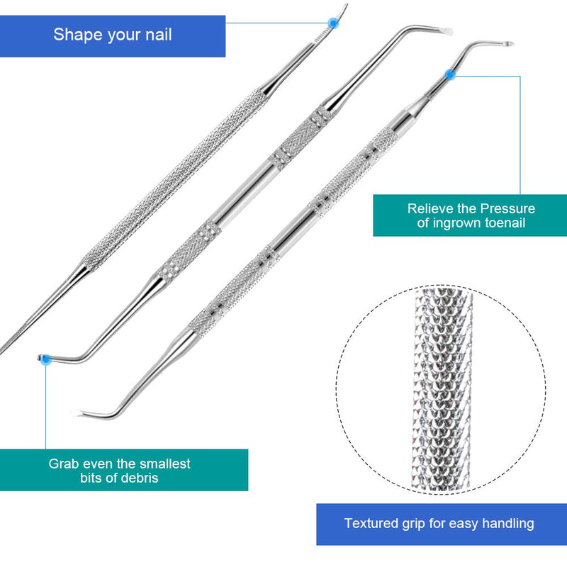 3pcs Ingrown Toenail File And Lifters, [ Upgraded ] Teenitor Professional Surgical Safe Nail Treatment Pedicure Tool Kit Under Nail Cleaner Tools Pain Relief - BeesActive Australia