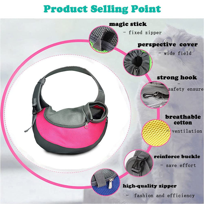 Love Dream Pet Dog Sling Carrier, Breathable Mesh Portable Travel Safe Pet Sling Shoulder Bag Carrier with Adjustable Non-Slip Shoulder Strap for Small Dogs Cats Puppy Rose Red - BeesActive Australia