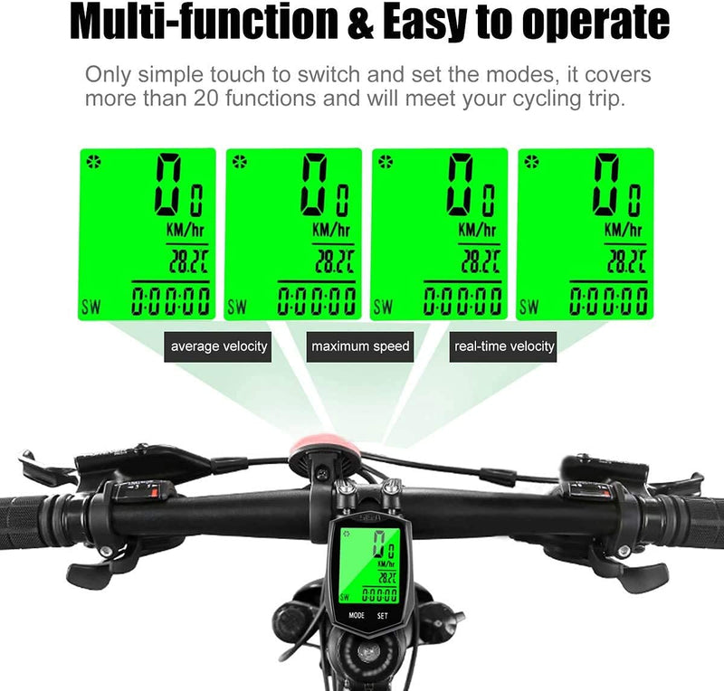SEISSO Bike Computer Speedometer Wireless Waterproof Cycling Odometer, Smart Sensor, Auto Wake-up, Multi-Function Bicycle Speed Tracker with LCD Backlight Display - BeesActive Australia