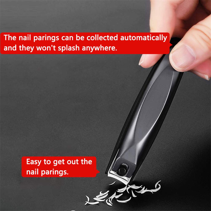 Fingernail Clipper, non-slip, circular arc blade, long thicker handle, 360 rotatable, stainless steel (black) black - BeesActive Australia