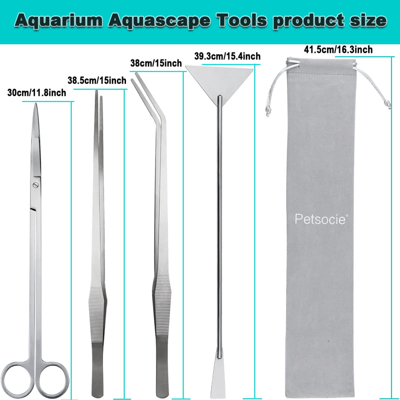 Aquarium Aquascape Tools Kit, Long 15 Inch Stainless Steel Aquatic Plants Tools, 4 in 1 Anti-Rust Aquascaping Tweezers Scissors Spatula Scrapers Tool Set for Fish Tank Cleaning Plant Trimming Shears - BeesActive Australia