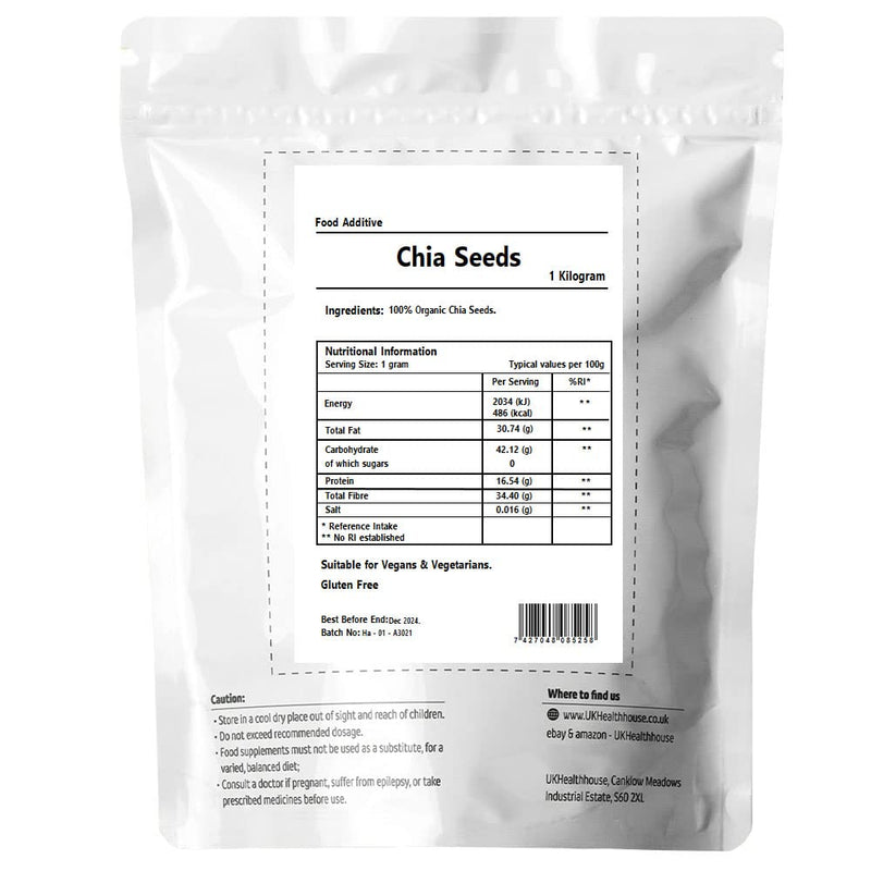 Certified Organic Chia Seeds - All Natural - Omega 3 & Fiber - Weight Loss (1kg) 1kg - BeesActive Australia