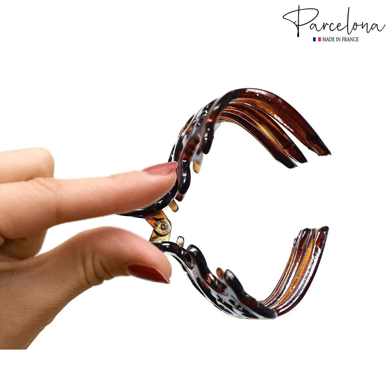 Parcelona French Beau Tortoise Shell Medium 3 1/2" Cellulose Acetate Made in France Jaw Hair Claw Clip Clutcher Clamp for Women and Girls - BeesActive Australia