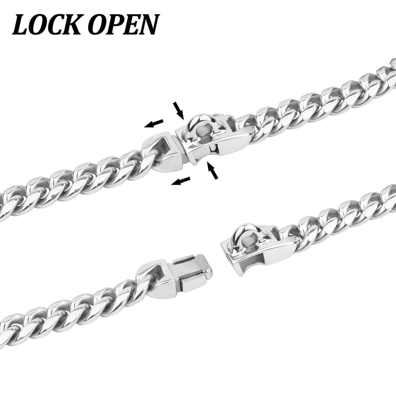 Strong Metal Dog Collars with Safety Buckle, 14mm Wide 316L Stainless Steel Cuban Link Chain Training Dog Collar Necklace for Small Medium Large Dogs A-Silver 18inch - BeesActive Australia