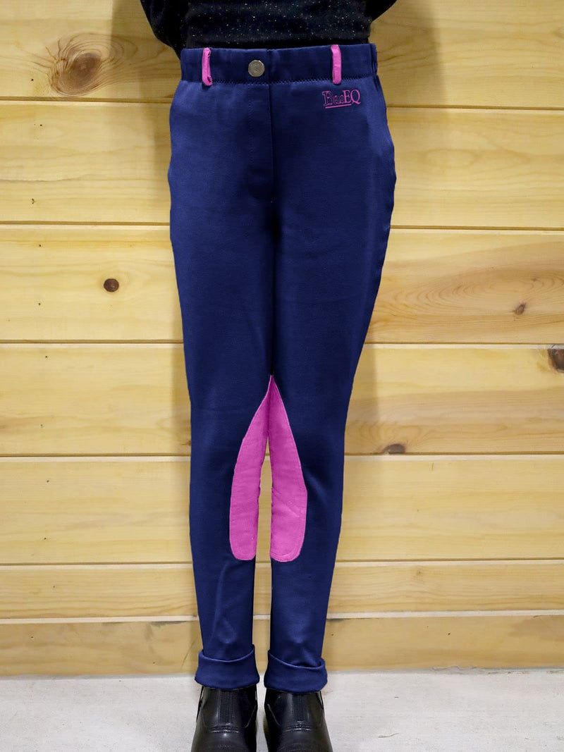 One Stop Equine Shop BasEQ Emma Children's Two-Tone Pull On Embroidered Cartoon Horse Jodhpurs Navy/Pink 6 - BeesActive Australia