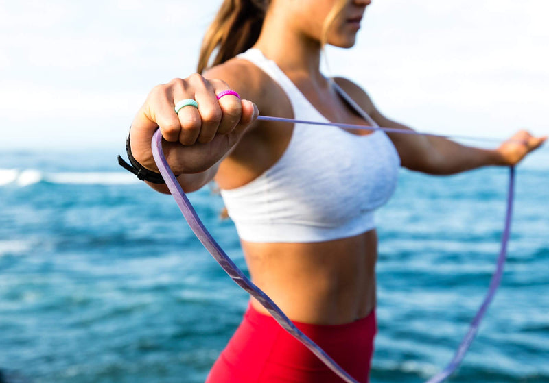 Barbell Bands Silicone Ring for Women | Premium Rubber Wedding Band | Perfect for Fitness, Lifting, Active Lifestyle - Comfortable and Durable Magenta 6 - BeesActive Australia