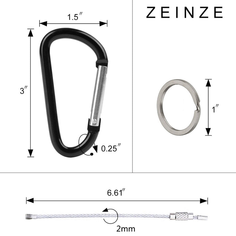 ZEINZE Carabiner Clip 3" Aluminum D-Ring Spring Loaded Gate Small Keychain Carabiners Clip Set for Outdoor Camping Mini Lock Hooks Spring Snap Link Key Chain Durable Improved Design 8 Pack Assorted - BeesActive Australia