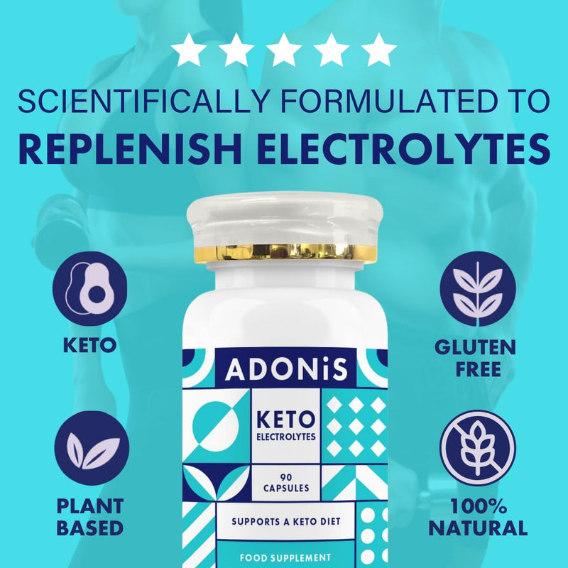 ADONiS Keto Electrolytes Supplement | Sugar-Free & Carb-Free Rehydration | Replenished Essential Electrolytes Like Sodium, Potassium, Magnesium & Calcium | Vegan & Keto-Friendly | 90 Capsules - BeesActive Australia