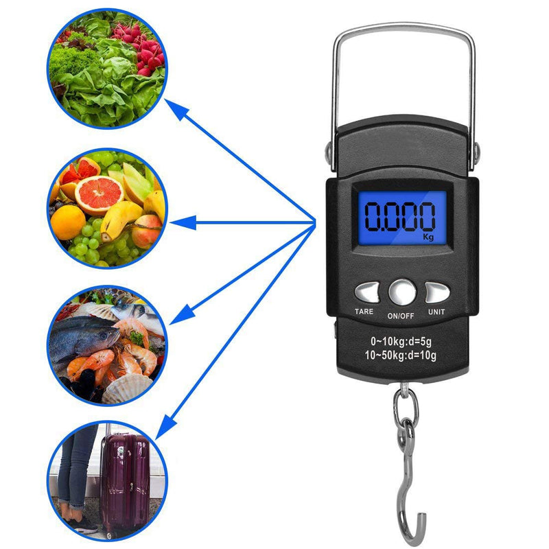 [AUSTRALIA] - Emoly Fishing Scale 110lb/50kg Backlit LCD Screen, Portable Electronic Balance Digital Fish Hook Hanging Scale with Measuring Tape Ruler for Tackle Bag,Luggage, Baggage 