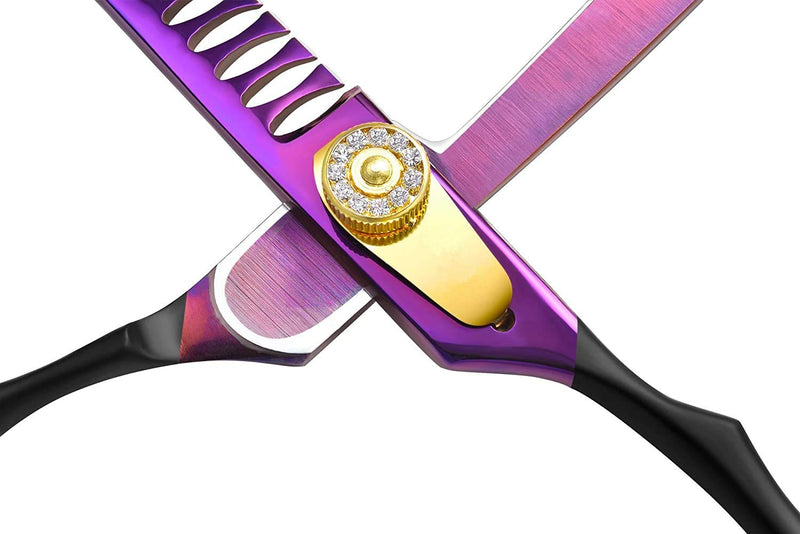 Purple Dragon Professional 7.0/8.0 inch Pet Grooming Hair Cutting Scissor and 6.75/8.0 inch Dog Chunker Shear - Japan 440C Stainless Steel for Pet Groomer or Family DIY Use Chunker scissor - BeesActive Australia